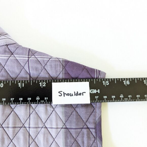 Christopher & Banks Purple Plaid Quilted Vest Size M Cotton Snap Button Lined - Picture 10 of 12